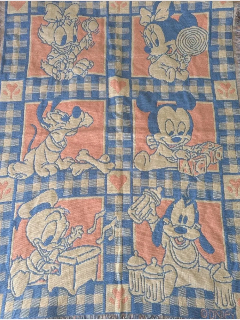 Vintage Disney Baby Patchwork Character Blanket - Blue & Peach